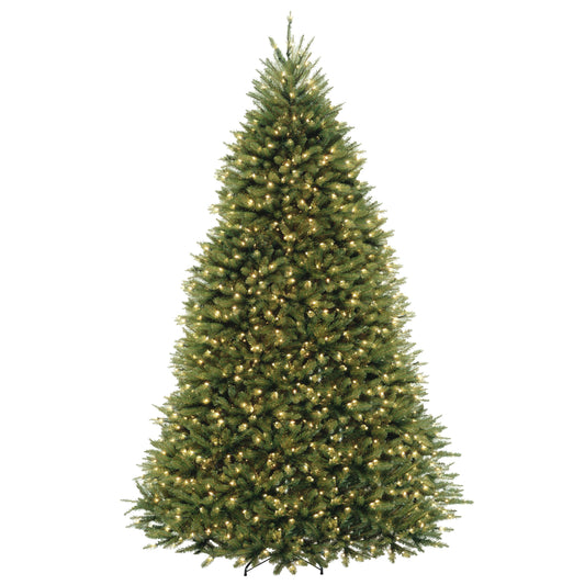 National Tree Company 10 ft Pre-Lit Dunhill Fir Full Artificial Christmas Tree, 1,200 LED Lights, 5,090 Tips, Foot Pedal, 10 Light Functions, Includes Stand, Green