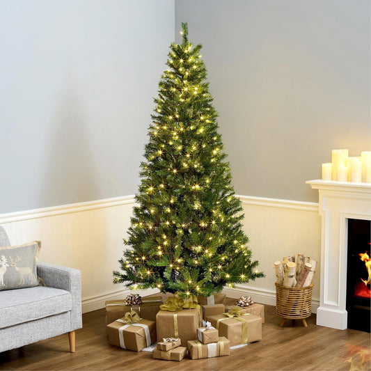 National Tree Company 7.5 ft Pre-lit Artificial Christmas Tree, Slim Winchester Pine, 350 LED Lights, 1,000 Branch Tips, Includes Stand, Green