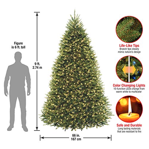 National Tree Company 10 ft Pre-Lit Dunhill Fir Full Artificial Christmas Tree, 1,200 LED Lights, 5,090 Tips, Foot Pedal, 10 Light Functions, Includes Stand, Green