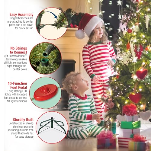 National Tree Company 10 ft Pre-Lit Dunhill Fir Full Artificial Christmas Tree, 1,200 LED Lights, 5,090 Tips, Foot Pedal, 10 Light Functions, Includes Stand, Green