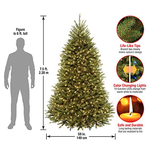 National Tree Company 10 ft Pre-Lit Dunhill Fir Full Artificial Christmas Tree, 1,200 LED Lights, 5,090 Tips, Foot Pedal, 10 Light Functions, Includes Stand, Green