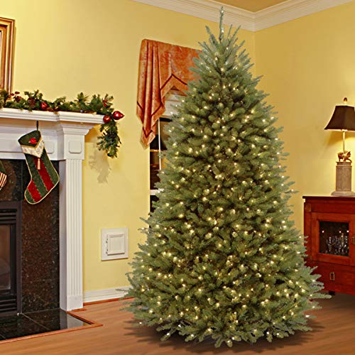 National Tree Company 10 ft Pre-Lit Dunhill Fir Full Artificial Christmas Tree, 1,200 LED Lights, 5,090 Tips, Foot Pedal, 10 Light Functions, Includes Stand, Green