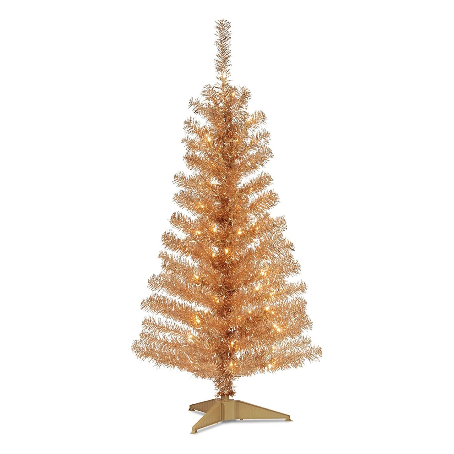 National Tree Company 4 ft Pre-Lit Mini Artificial Christmas Tree, White Iridescent Tinsel, 70 Clear Lights, 110 Tips, Includes Stand