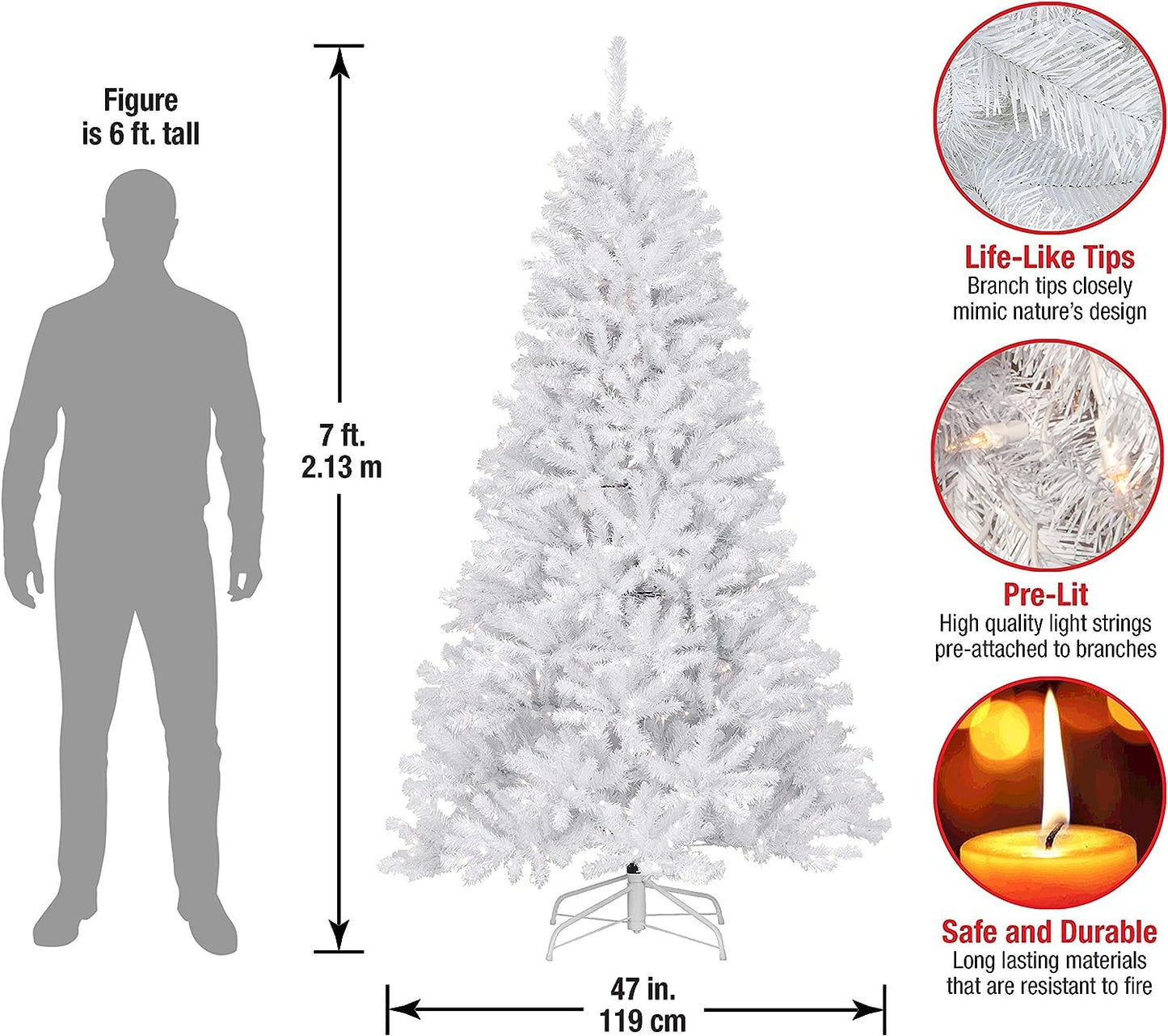 National Tree Company 7 ft Pre-Lit North Valley Spruce Artificial Christmas Tree, 550 Clear Lights, 1,096 Tips, Glitter, Includes Stand, White