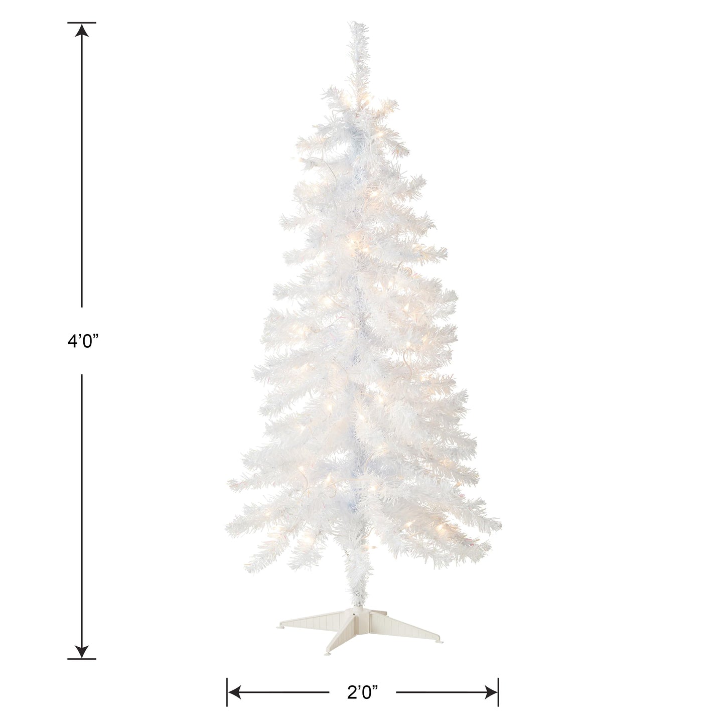 National Tree Company 4 ft Pre-Lit Mini Artificial Christmas Tree, White Iridescent Tinsel, 70 Clear Lights, 110 Tips, Includes Stand