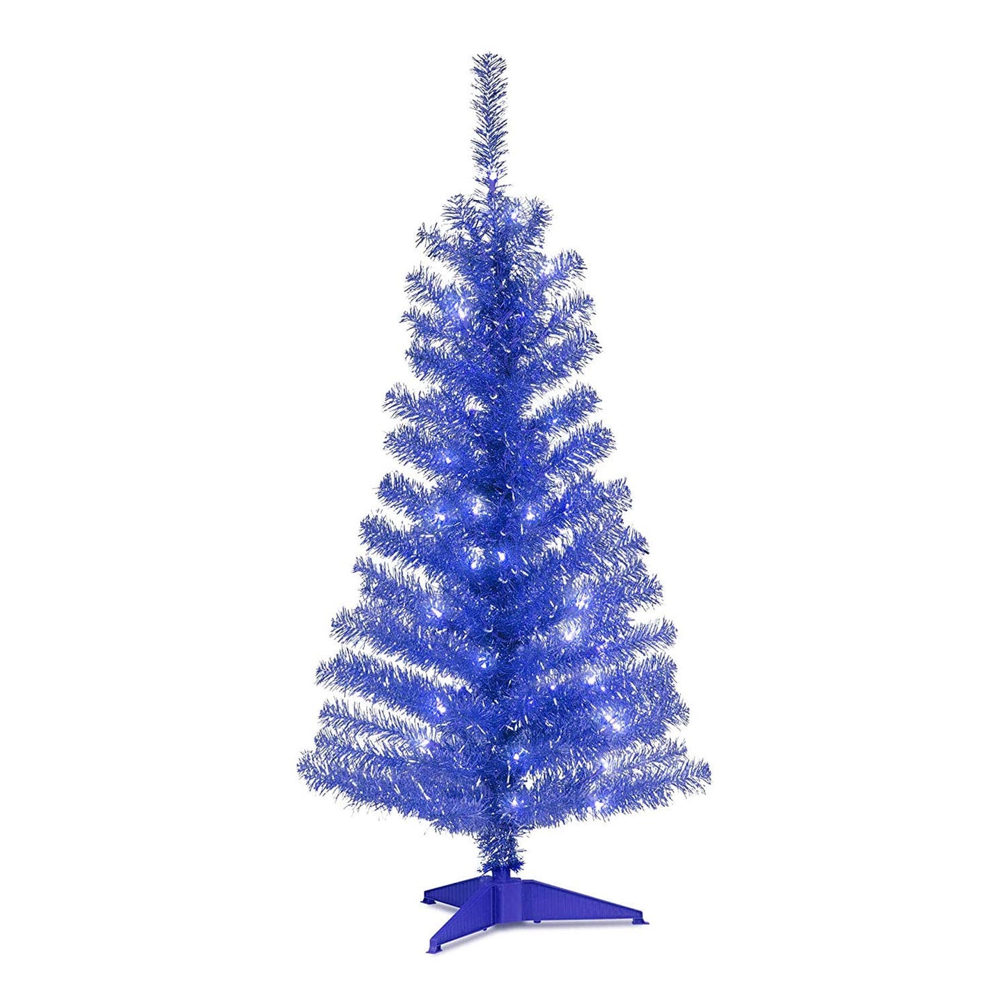 National Tree Company 4 ft Pre-Lit Mini Artificial Christmas Tree, White Iridescent Tinsel, 70 Clear Lights, 110 Tips, Includes Stand