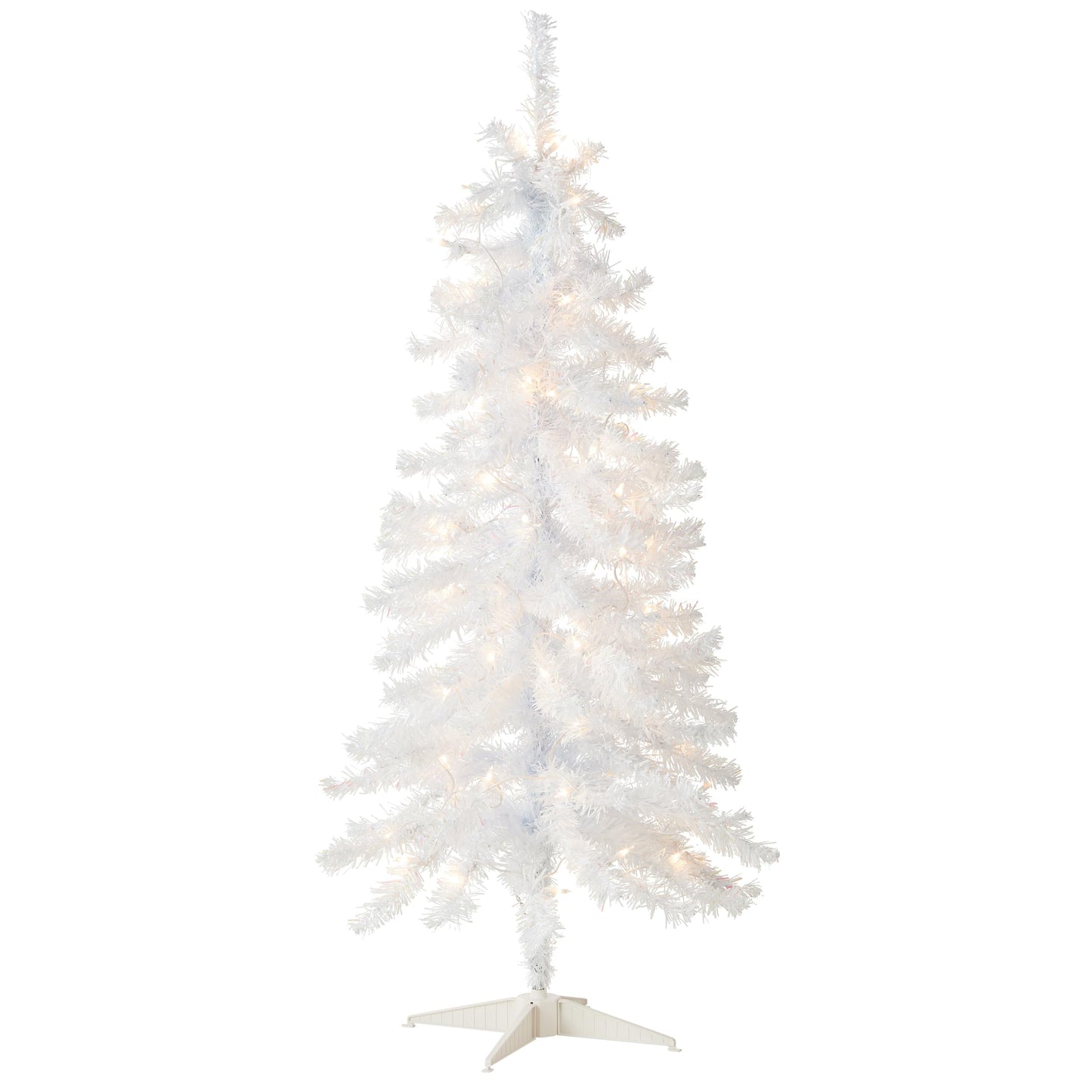 National Tree Company 4 ft Pre-Lit Mini Artificial Christmas Tree, White Iridescent Tinsel, 70 Clear Lights, 110 Tips, Includes Stand