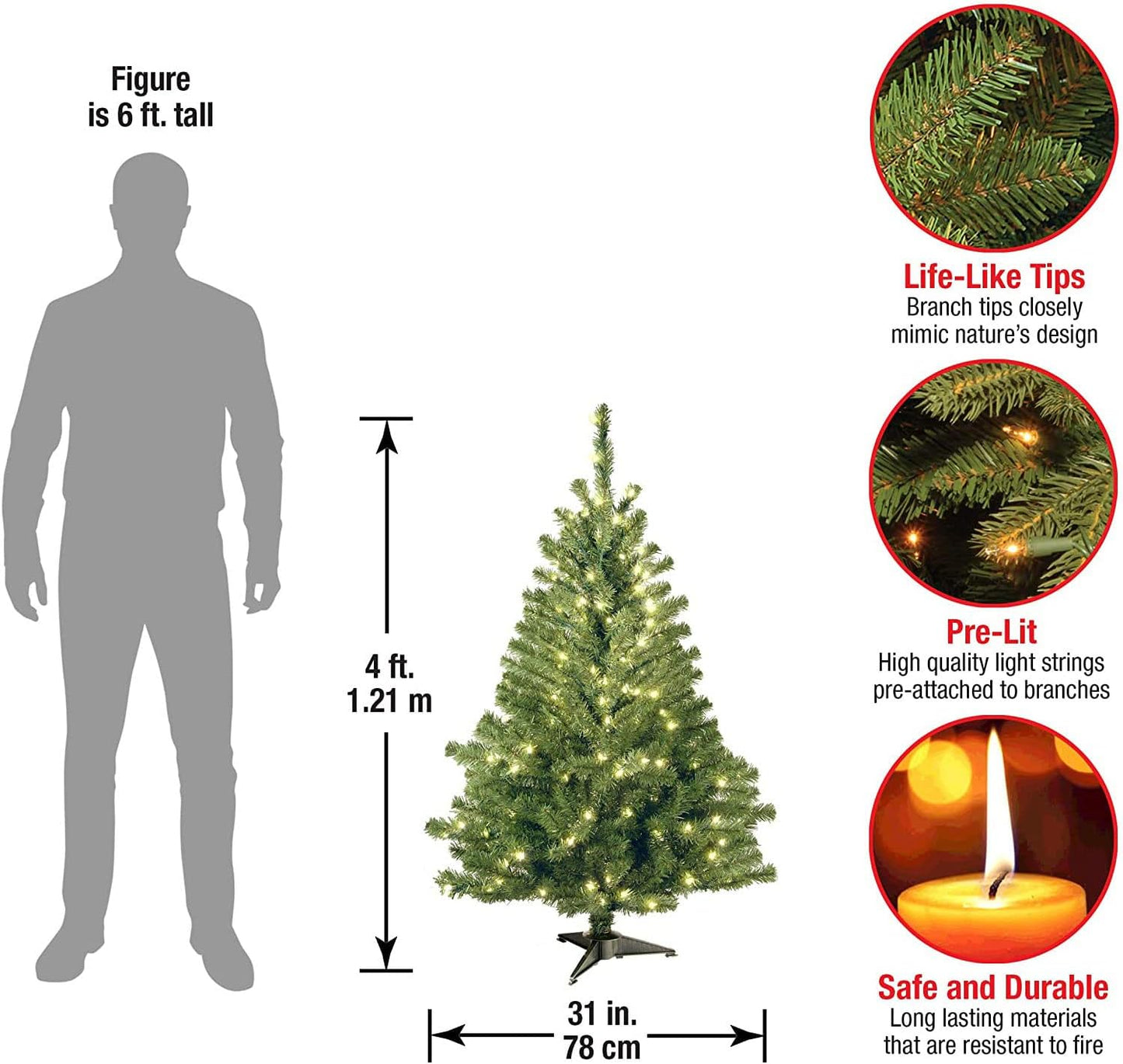 National Tree Company 4 ft Pre-Lit Kincaid Spruce Mini Artificial Christmas Tree, 100 Clear Lights, 269 Tips, Includes Stand, Green