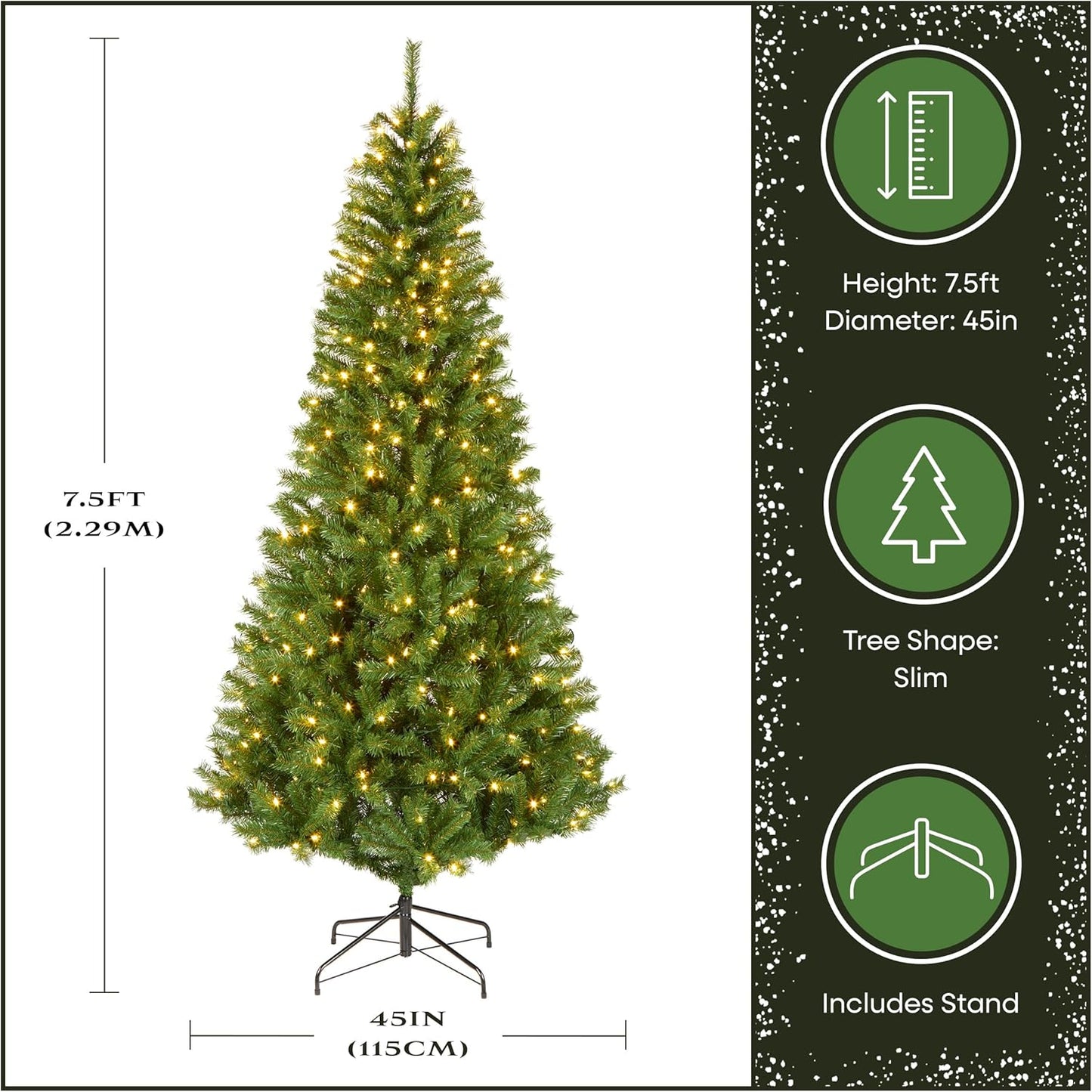 National Tree Company 7.5 ft Pre-lit Artificial Christmas Tree, Slim Winchester Pine, 350 LED Lights, 1,000 Branch Tips, Includes Stand, Green