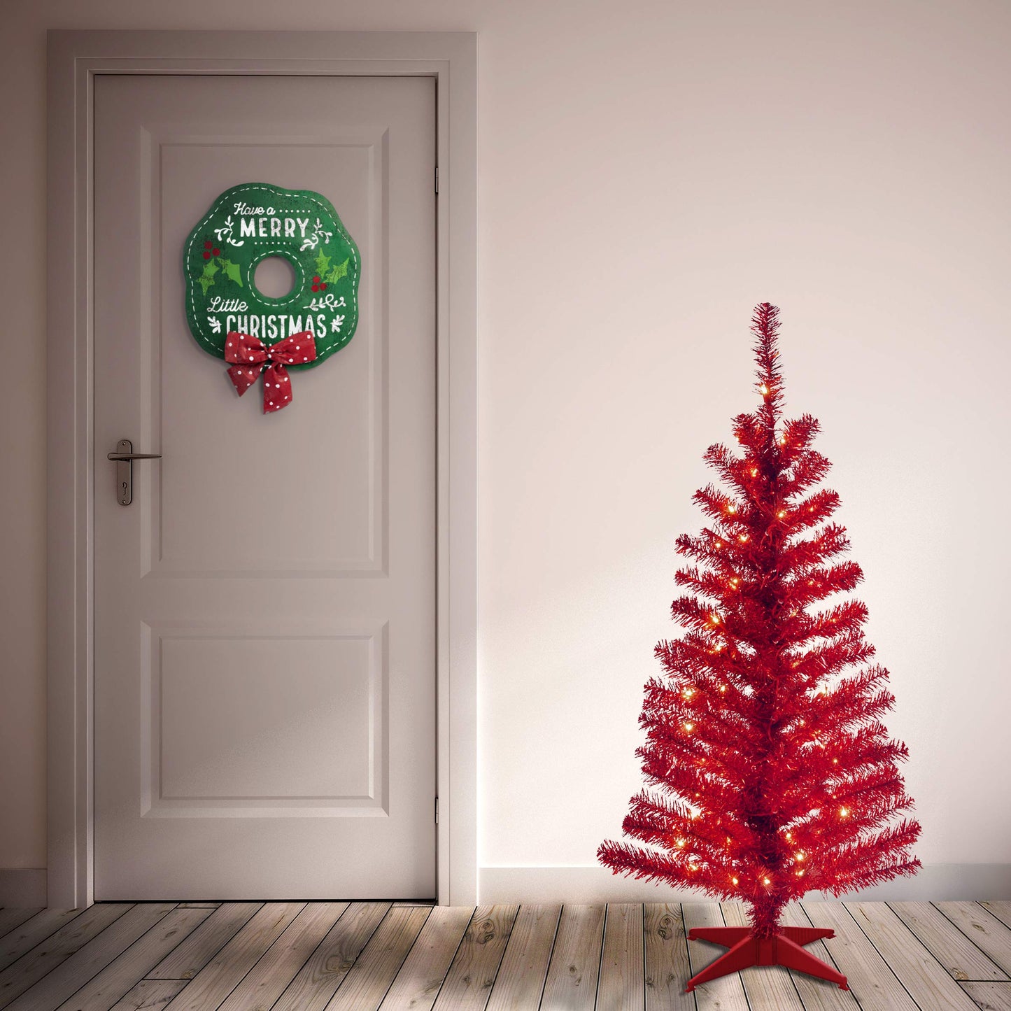 National Tree Company 4 ft Pre-Lit Mini Artificial Christmas Tree, White Iridescent Tinsel, 70 Clear Lights, 110 Tips, Includes Stand