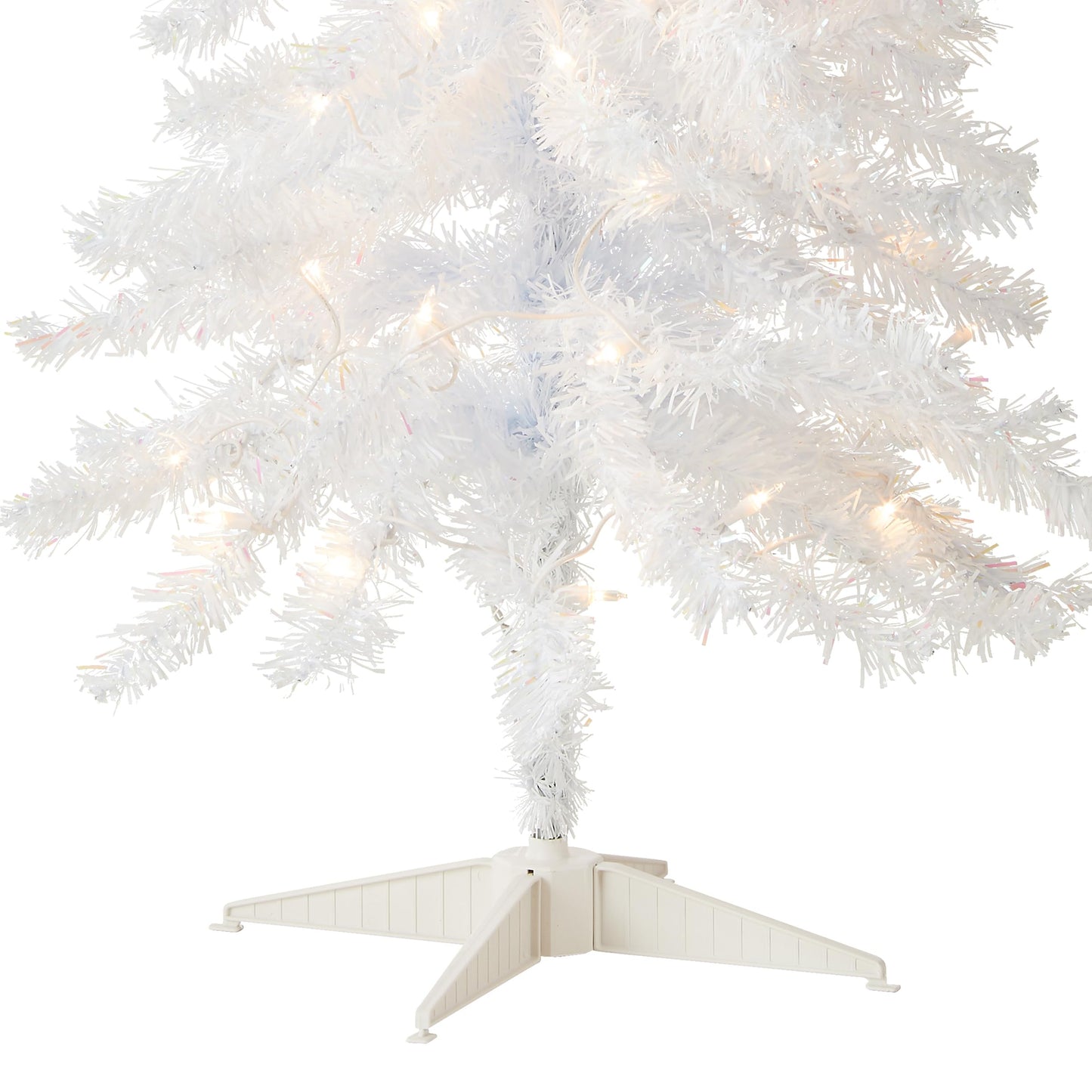 National Tree Company 4 ft Pre-Lit Mini Artificial Christmas Tree, White Iridescent Tinsel, 70 Clear Lights, 110 Tips, Includes Stand
