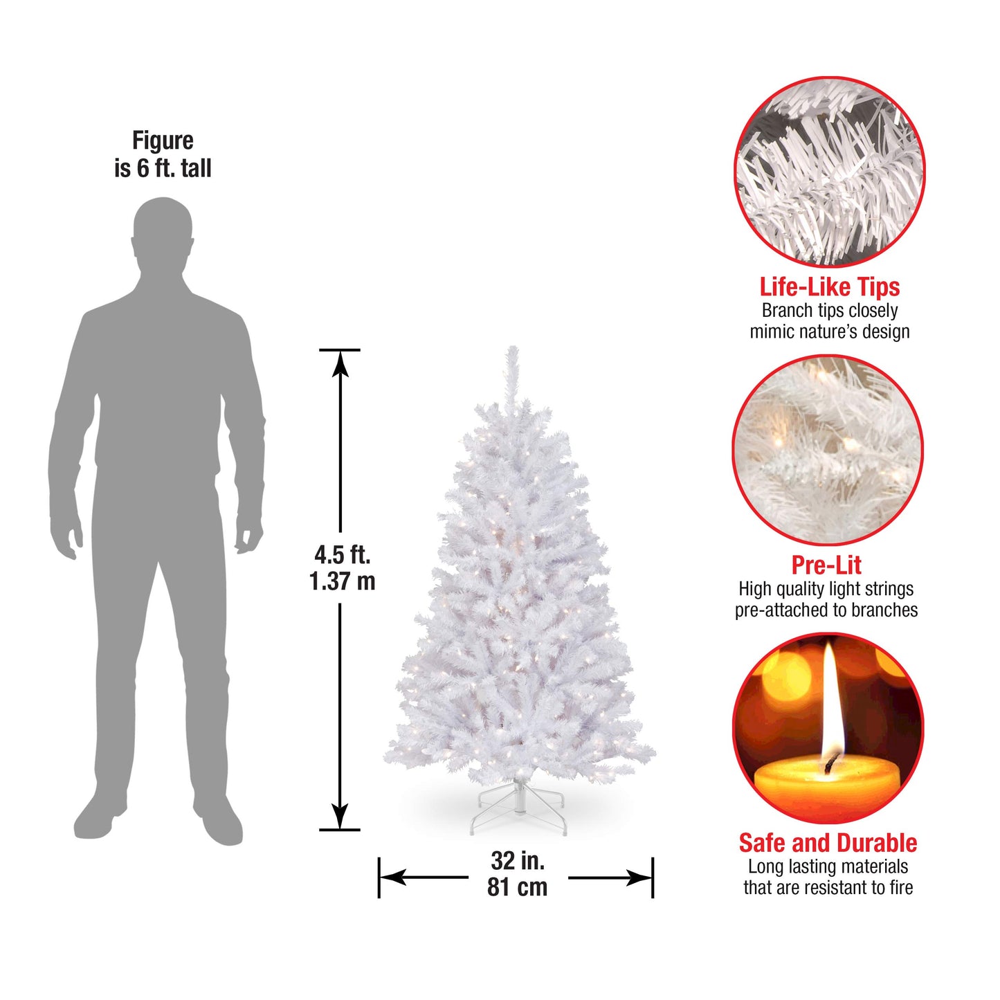 National Tree Company 7 ft Pre-Lit North Valley Spruce Artificial Christmas Tree, 550 Clear Lights, 1,096 Tips, Glitter, Includes Stand, White