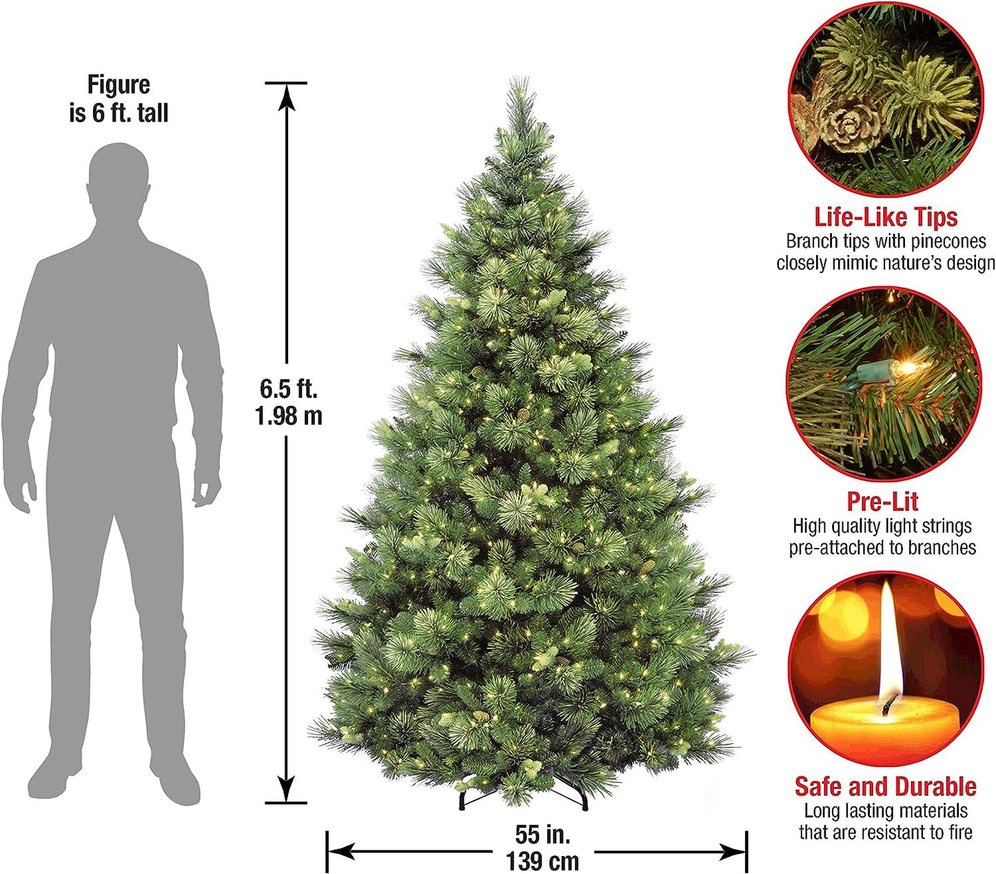 National Tree Company 7.5 ft Pre-Lit Carolina Pine Artificial Christmas Tree, 750 Clear Lights, 1,399 Tips, Includes Stand, Green