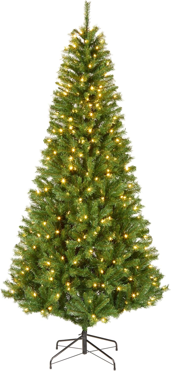 National Tree Company 7.5 ft Pre-lit Artificial Christmas Tree, Slim Winchester Pine, 350 LED Lights, 1,000 Branch Tips, Includes Stand, Green