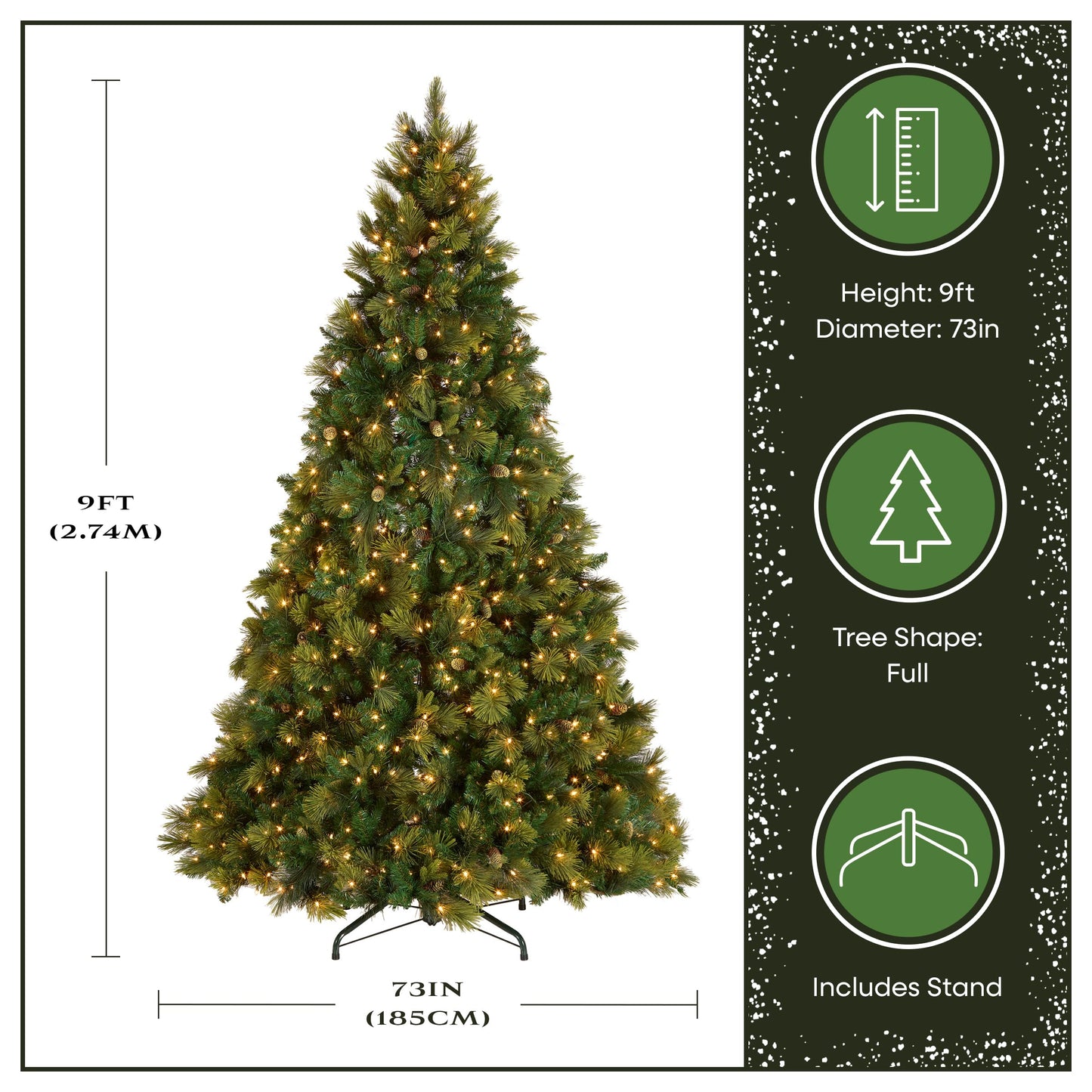 National Tree Company 7.5 ft Pre-Lit Carolina Pine Artificial Christmas Tree, 750 Clear Lights, 1,399 Tips, Includes Stand, Green