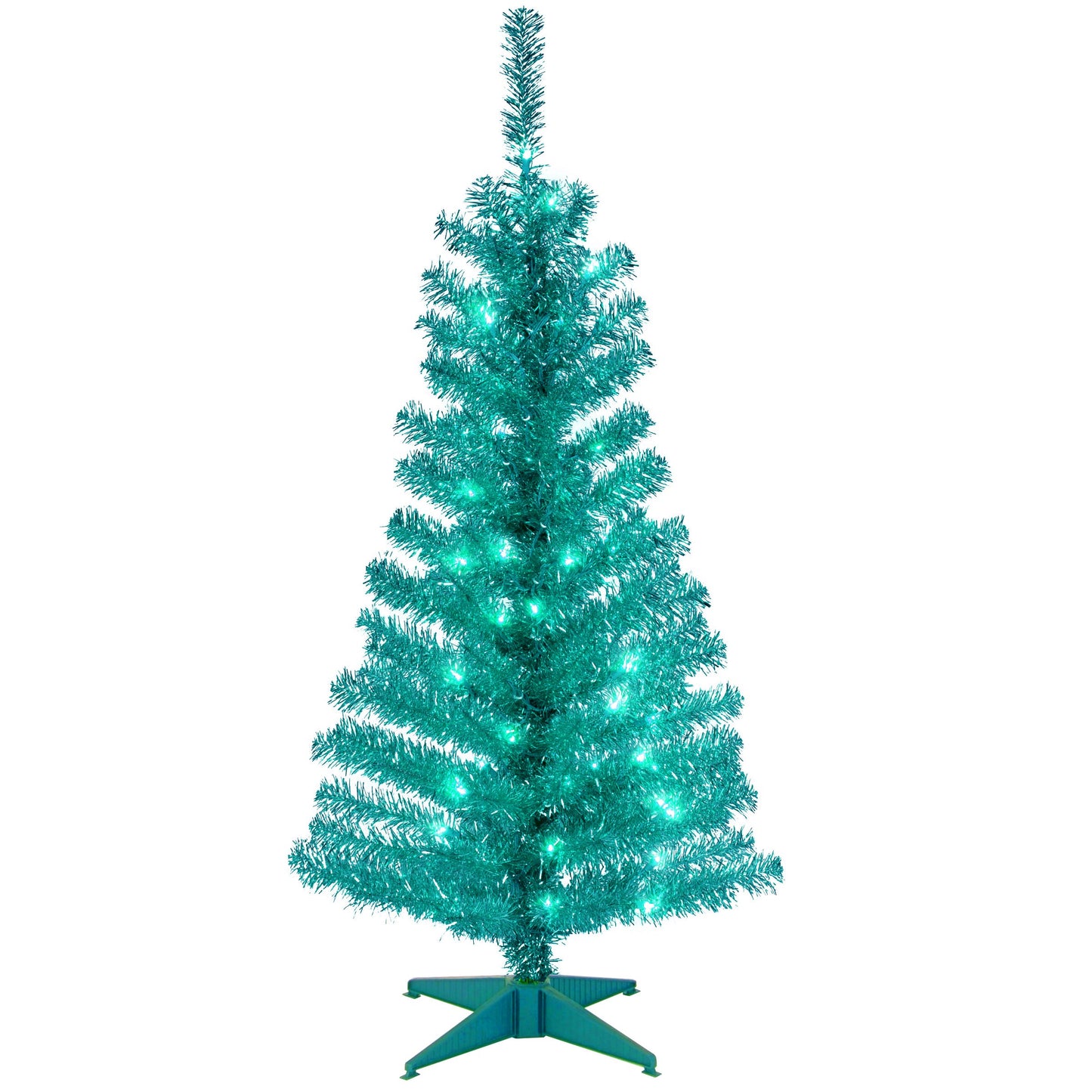 National Tree Company 4 ft Pre-Lit Mini Artificial Christmas Tree, White Iridescent Tinsel, 70 Clear Lights, 110 Tips, Includes Stand