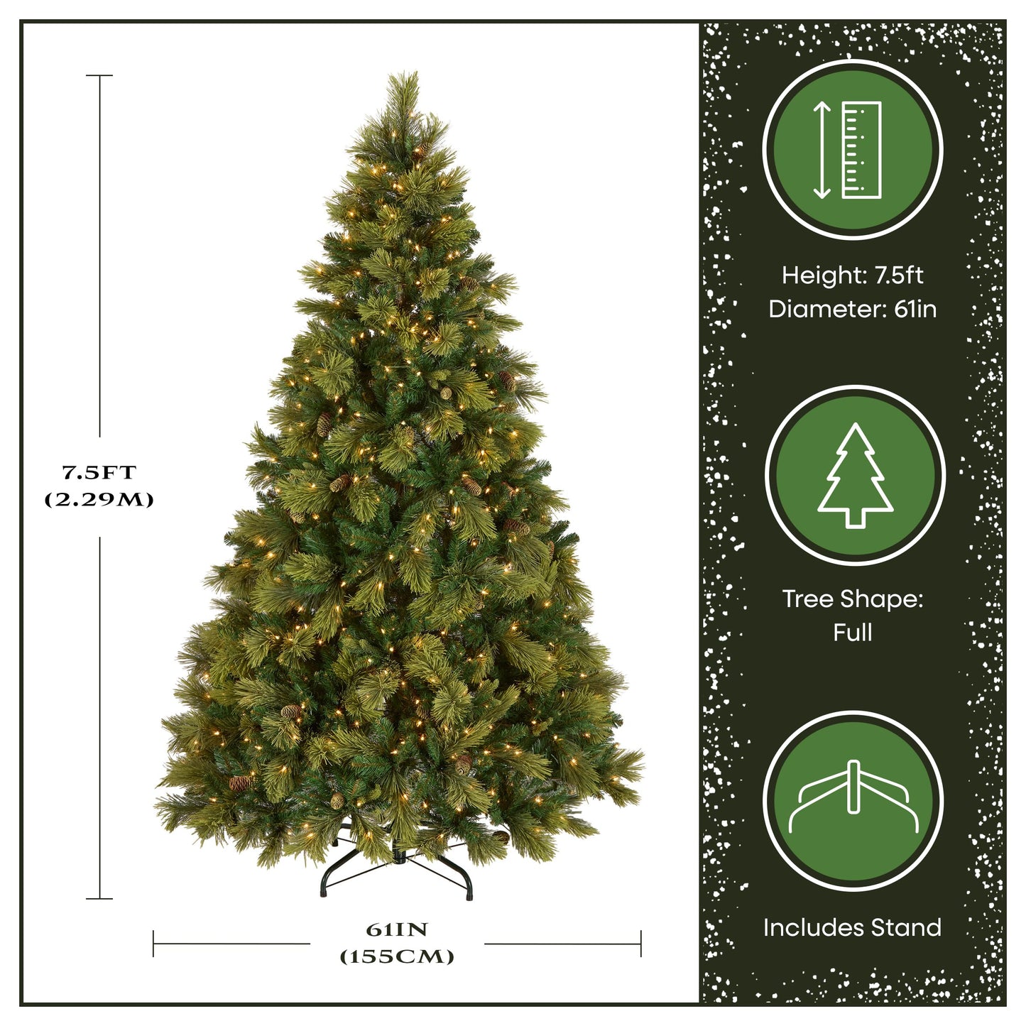 National Tree Company 7.5 ft Pre-Lit Carolina Pine Artificial Christmas Tree, 750 Clear Lights, 1,399 Tips, Includes Stand, Green