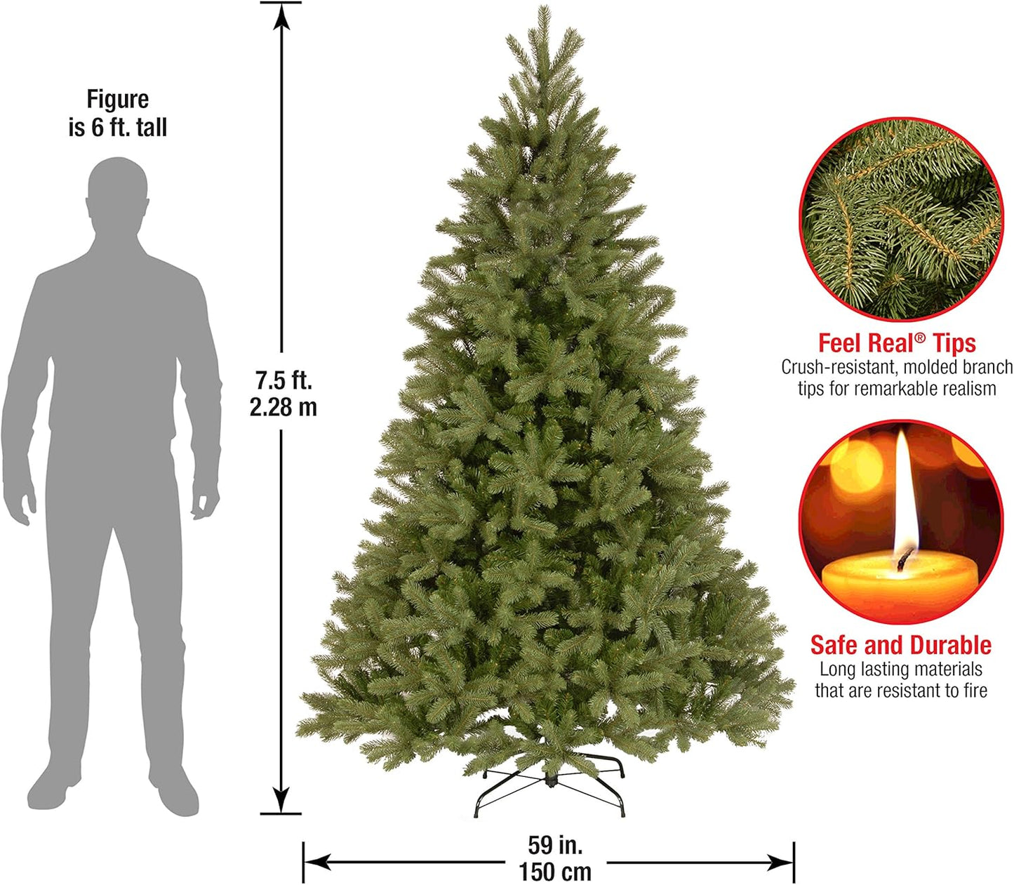 National Tree Company 7.5 ft Unlit Downswept Douglas Fir Artificial Christmas Tree, 1,867 Tips, Includes Stand, Green