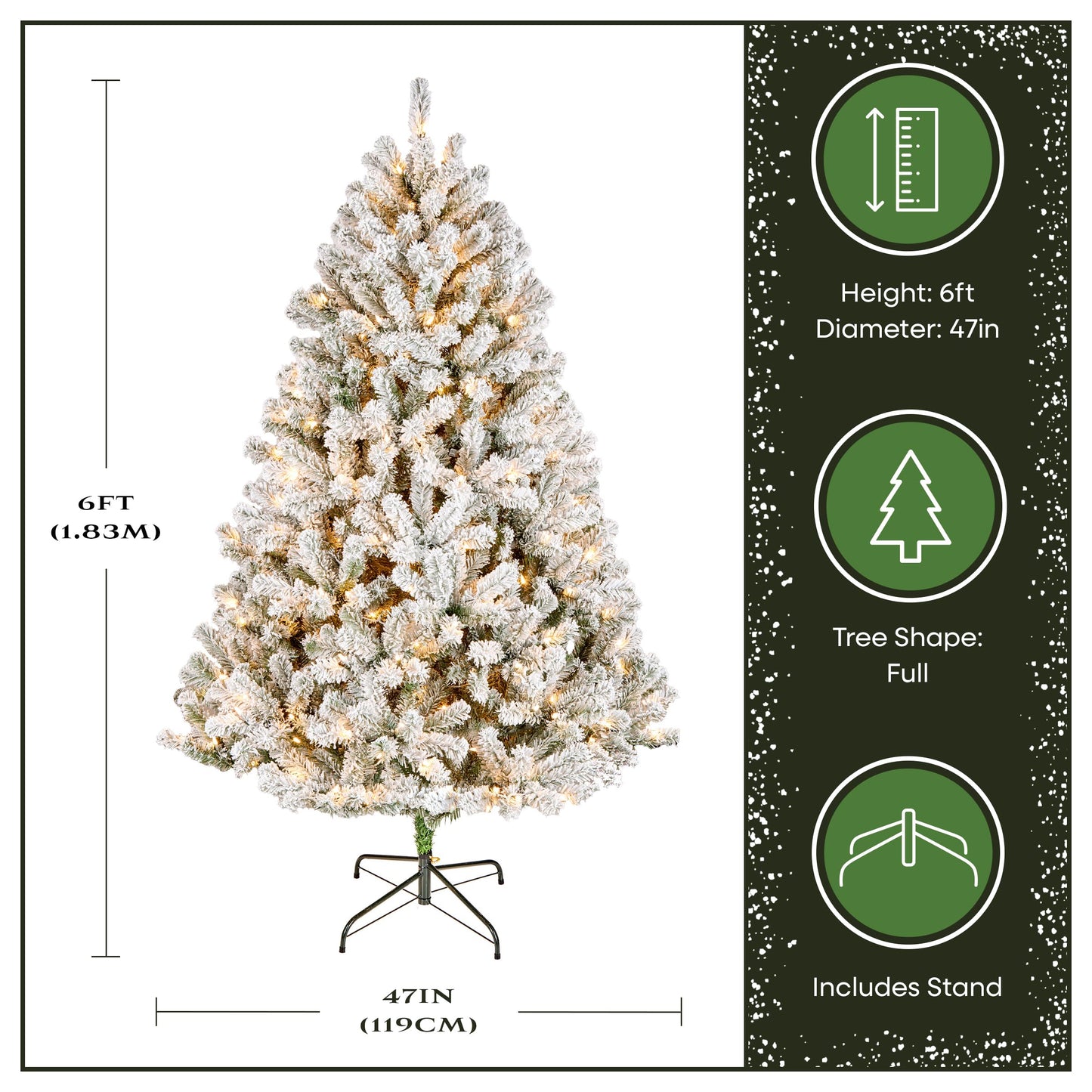 National Tree Company 6 ft Pre-Lit Flocked Acacia Artificial Christmas Tree, 300 Clear Lights, 840 Branch Tips, Includes Stand, Green