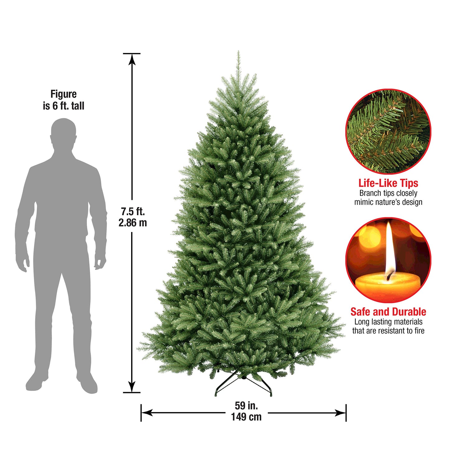 National Tree Company 6 ft Unlit Dunhill Fir Artificial Full Christmas Tree, 1,430 Tips, Includes Stand, Green