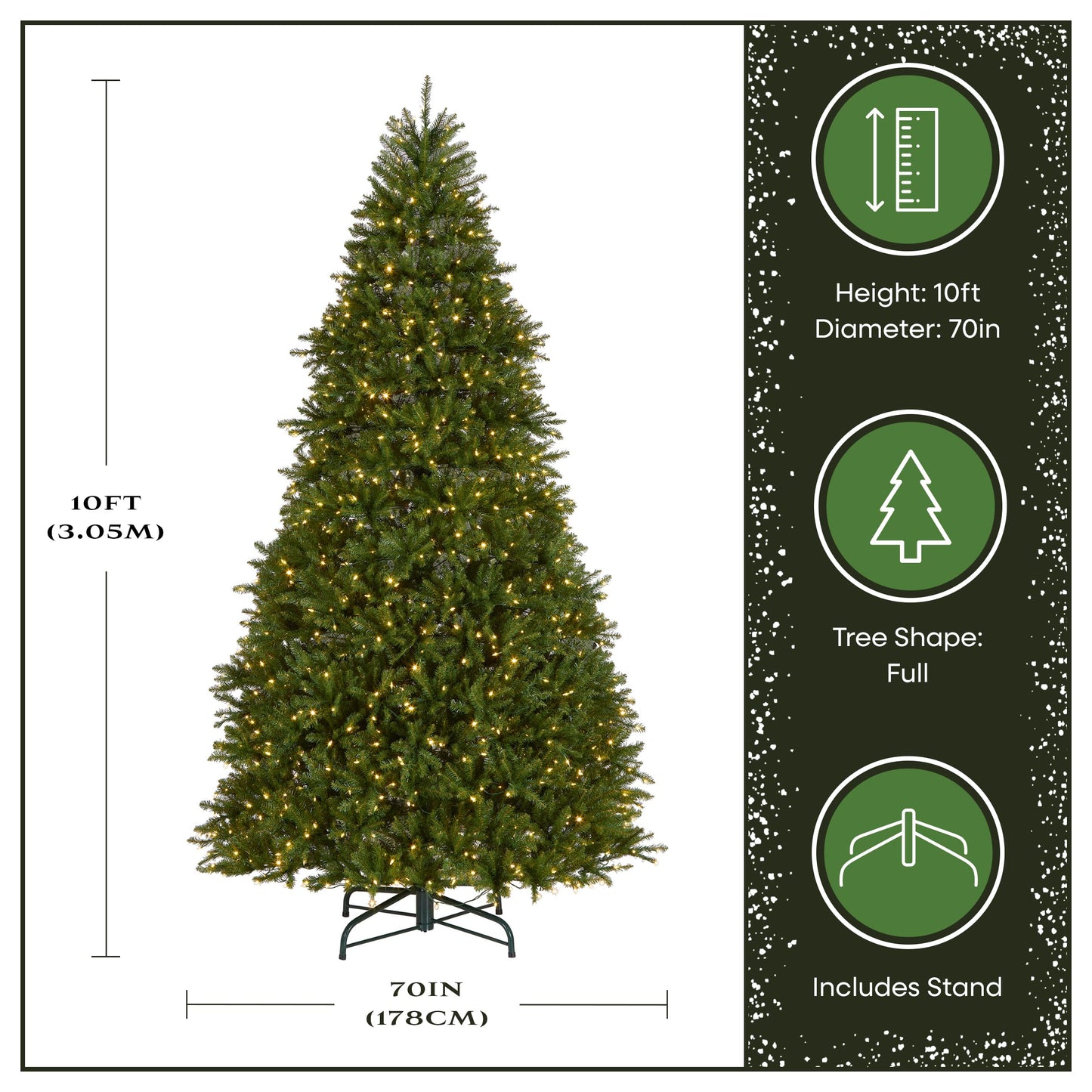 National Tree Company 10 ft Pre-Lit Dunhill Fir Full Artificial Christmas Tree, 1,200 LED Lights, 5,090 Tips, Foot Pedal, 10 Light Functions, Includes Stand, Green